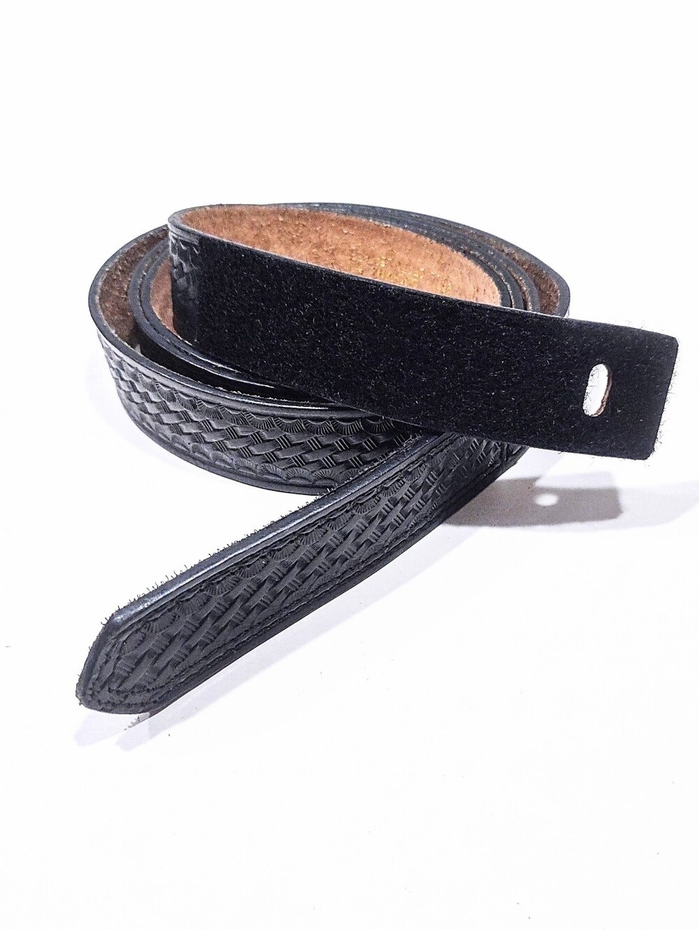 Dutyman Black 1.5" Basketweave Leather Garrison Belt Sz 62 Hook & Loop Tip 1321